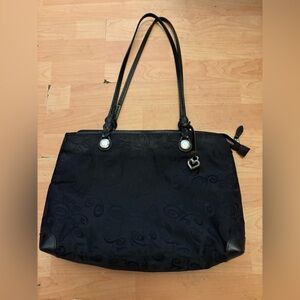 BRIGHTON Mevelyn Black Satchel Shoulder Bag Purse 11x15x4” Silver Heart Charm